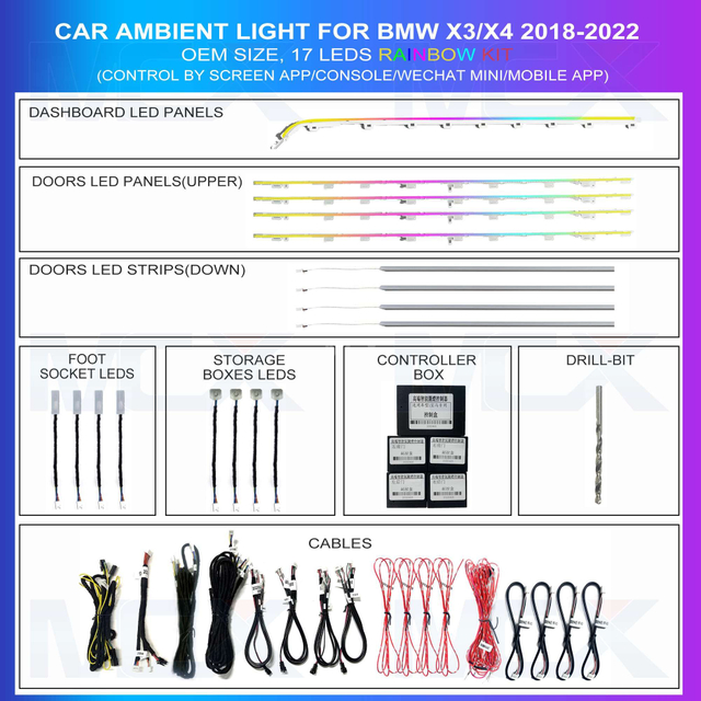 Tira de luces LED para coche inalámbrico MCX Auto para BMW 18-22 X3 X4