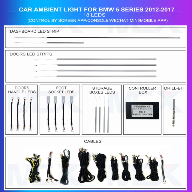 Luz de atmósfera interior MCX Auto Bluetooth para BMW Serie 5 F18 12-17